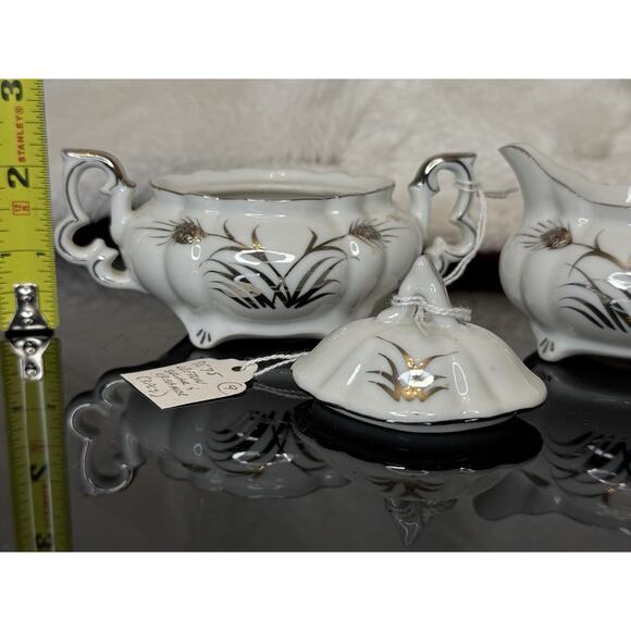 Lefton China Sugar And Creamer White And Silver Hand Painted 225 - Picture 8 of 14